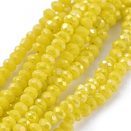 Electroplate Glass Beads Strands, Full Rainbow Plated, Faceted, Rondelle, Yellow, 2.5x1mm, Hole: 0.5mm, about 185~190pcs/strand, 13 inch(33cm)(GLAA-F079-FR15)