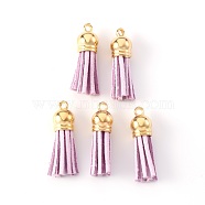 Faux Suede Tassel Pendant Decorations, with CCB Plastic Cord Ends, Light Gold, Plum, 33~35x10mm, Hole: 2.5mm(FIND-R095-037LG)