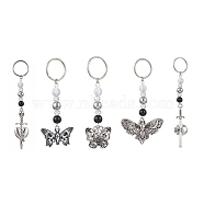 Alloy Enamel Pendant Keychain, with Iron Split Key Rings and Acrylic Beads, Butterfly/Moth/Sword/Heart with Skull, Mixed Shapes, 7.8~11.4cm(KEYC-JKC00627)