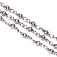 3.28 Feet Handmade Non-magnetic Synthetic Hematite Beaded Chains, Unwelded, with Brass Findings, Faceted, Round, Light Grey, Platinum, 3mm(X-CHC-F007-16P-01)