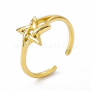 Ion Plating(IP) 304 Stainless Steel Open Cuff Ring for Women, Star, Real 14K Gold Plated, US Size 6 1/2, 1.5mm, Inner Diameter: 16.9mm(RJEW-C060-48G)