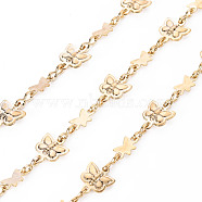 Handmade Brass Link Chains, Soldered, with Spool, Butterfly, Real 18K Gold Plated, 6x2.5x0.7mm, about 16.4 Feet(5m)/roll(CHC-S012-090)