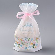 Plastic Baking Bags, Drawstring Bags, for Christmas Wedding Party Birthday Engagement Holiday Favor, Rectangle, White, Grass Pattern, 22.3x15.1cm, about 45~50pcs/bag(ABAG-O003-14)