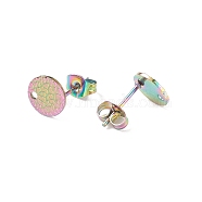 Ion Plating(IP)  304 Stainless Steel Ear Stud Findings, with Ear Nuts/Earring Backs and Hole, Textured Flat Round with Spot Lines, Rainbow Color, 8mm, Hole: 1.2mm, Pin: 0.8mm(STAS-O119-15B-M)