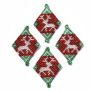 MIYUKI & TOHO Japanese Seed Beads, Handmade Links, Rhombus with Christmas Reindeer/Stag Loom Pattern, Dark Red, 40.5x26x2mm, Hole: 1.5mm(SEED-Q037-018)
