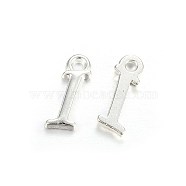 Silver Color Plated Alloy Letter Pendants, Rack Plating, Cadmium Free & Lead Free, Letter.I, 13x4x2mm, Hole: 1.5mm(X-PALLOY-J718-01S-I)