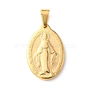 304 Stainless Steel Pendants, Oval with Virgin Mary, Golden, 25x16x3mm, Hole: 3.5x7mm(STAS-F223-43G)