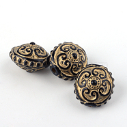 Flat Round Plating Acrylic Beads, Golden Metal Enlaced, Black, 14.5x12mm, Hole: 1mm, about 420pcs/500g(PACR-Q102-185B)