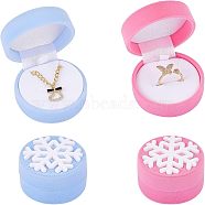 CHGCRAFT 4Pcs 2 Colors Velvet Jewelry Packing Boxes, Flat Round with Snowflake Pattern, Mixed Color, 5.4x3.25cm, 2pcs/color(VBOX-CA0001-003)