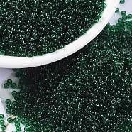 MIYUKI Round Rocailles Beads, Japanese Seed Beads, 15/0, (RR156) Transparent Dark Emerald, 1.5mm, Hole: 0.7mm, about 5555pcs/10g(X-SEED-G009-RR0156)