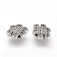 Tibetan Style Alloy Beads, Cadmium Free & Lead Free, Chinese Knot, Antique Silver, 7x10x3.5mm, Hole: 1mm, about 1530pcs/1000g(TIBE-Q070-132AS-RS)