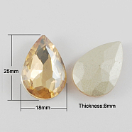 Glass Pointed Back Rhinestone, Back Plated, Faceted, Teardrop, Wheat, 25x18x8mm(RGLA-Q003-1)
