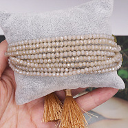 Glass Beads Wrap Bracelets for Women, Ronud, with Tassel, Faceted, Champagne Gold(UZ4087-8)