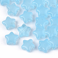 Transparent Spray Painted Glass Beads, Star, Imitation Jelly, Deep Sky Blue, 8x8x4mm, Hole: 0.8~1mm(X-GLAA-N035-01-A06)