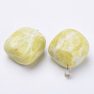 Natural Yellow Mustard Jasper Pendants, with Platinum Tone Alloy Finding, Cube, 24~27x20~24x14~16mm, Hole: 5x2.5mm(G-S282-12)