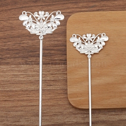 Alloy Hair Stick Findings for Women, Butterfly, Silver, 25x40mm(PW-WG43FC0-02)