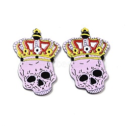 Halloween Printed Acrylic Pendants, Crown, Skull Pattern, 44.5x29.5x2.3mm, Hole: 1.6mm(SACR-G026-01E)