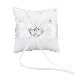 Tribute Silk Wedding Ring Pillow with Polyester Ribbon and Alloy Heart, Square, White, 100x100x39mm(DIY-WH0325-48A)