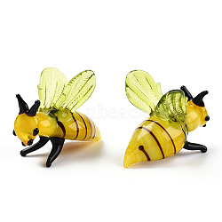 Handmade Lampwork Home Decorations, 3D Bees Ornaments for Gift, Light Khaki, 44~46.5x27.5~29x36~38mm(LAMP-T011-44)