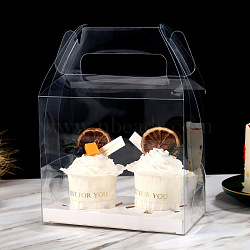 Foldable Transparent PET Cupcakes Boxes, Portable Bakery Boxes, Rectangle, Clear, 160x90x140mm(CON-PW0001-050D)