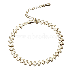 Brass Link Chain Bracelets, with Lobster Claw Clasps, Leaf, Golden, 7-5/8 inch(19.5cm), Extender Chain: 50mm, Link: 4x6mm(BJEW-EE0003-03G)