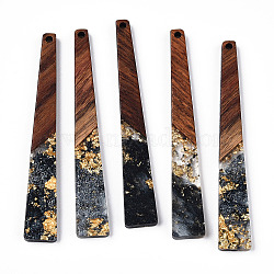 Transparent Resin & Walnut Wood Big Pendants, with Gold Foil, Trapezoid Charms, Black, 69.5x10x3.5mm, Hole: 2mm(RESI-N039-68C)
