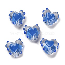 Handmade Lampwork Beads, with Enamel, Heart, Cornflower Blue, 14~15x15~15.5x8.5~9.5mm, Hole: 1.4mm(LAMP-I028-01F)