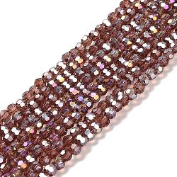 Transparent Glass Beads, 32 Facets, AB Color Plated, Round, Sienna, 4.5x4mm, Hole: 1mm, about 94~95pcs/strand, 13.98''(35.5cm)(EGLA-A035-T4mm-B13)