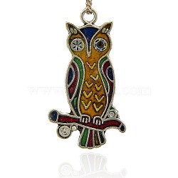 Antique Silver Alloy Enamel Pendants, Owl Pendants for Halloween, Colorful, 51x29x3.5mm, Hole: 3.5mm(ENAM-J265-01AS)