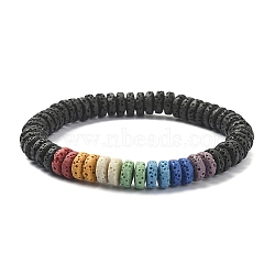 Dyed Natural Lava Rock Disc Beaded Stretch Bracelets, Black, Inner Diameter: 2-1/4 inch(5.8cm)(BJEW-TA00342-01)