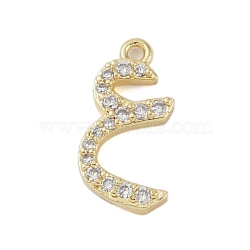 Rack Plating Brass Micro Pave Clear Cubic Zirconia Pendants, Long-Lasting Plated, Lead Free & Cadmium Free, Arabic Alphabet, Real 18K Gold Plated, 16x8x2mm, Hole: 1.2mm(KK-A224-03J-G)