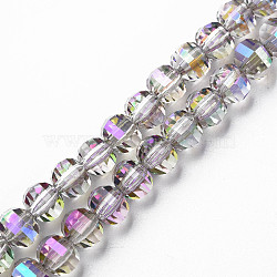 Electroplate Transparent Glass Beads Strands, AB Color Plated, Faceted, Round, Violet, 9.5x8.5mm, Hole: 1.5mm, about 70pcs/strand, 24.80 inch(63cm)(EGLA-N002-30-C12)