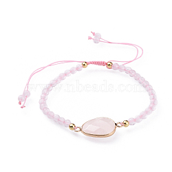 Adjustable Natural Rose Quartz Braided Bead Bracelets, with Brass Findings, Faceted, 2-1/8 inch(5.4cm)(BJEW-JB04559-04)