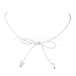 Glass Seed Pendant Necklaces for Women, Bowknot, White, 15.94 inch(40.5cm)(NJEW-MZ00031-02)