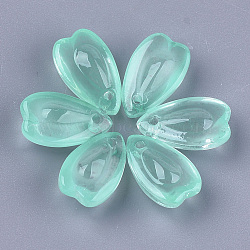 Transparent Spray Painted Glass Charms, Petal, Medium Aquamarine, 13x8x5.5mm, Hole: 1mm(GLAA-S183-11B)