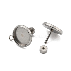 201 Stainless Steel Stud Earrings Findings, with 304 Stainless Steel Pin, Flat Round, Stainless Steel Color, 14.5x11.5mm, Hole: 1.8mm, Pin: 8x1mm(STAS-K279-01C-P)