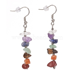 Chakra Jewelry, Chip Natural Gemstone Dangle Earrings, with Glass Seed Beads, 316 Surgical Stainless Steel Earring Hooks and Plastic Ear Nuts, Stainless Steel Color, 58~60mm, Pin: 0.8mm(X-EJEW-JE04288)