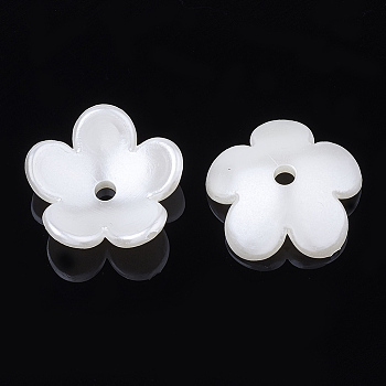 4-Petal ABS Plastic Imitation Pearl Bead Caps, Flower, Creamy White, 17.5x18x6mm, Hole: 2mm