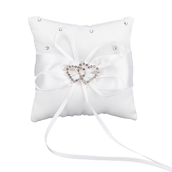 Tribute Silk Wedding Ring Pillow with Polyester Ribbon and Alloy Heart, Square, White, 100x100x39mm