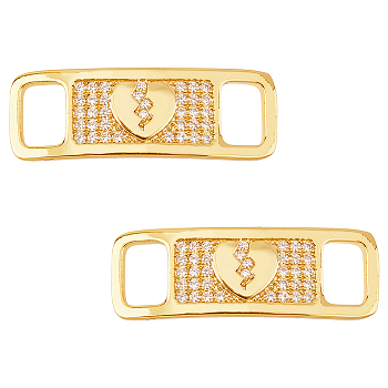 1 Pair Alloy & Cubic Zirconia Shoe Buckle, Shoelace Charm Decoration, Rectangle, Heart, 10x30x1.5mm, Hole: 5mm