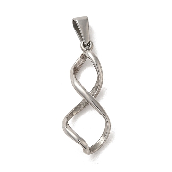 304 Stainless Steel Pendants, Infinity Charm, Stainless Steel Color, 32.5x11x6mm, Hole: 3x8mm