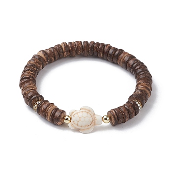 Tortoise Synthetic Turquoise & Coconut Stretch Bracelets for Women, Coconut Brown, Inner Diameter: 2-1/8 inch(5.5cm)
