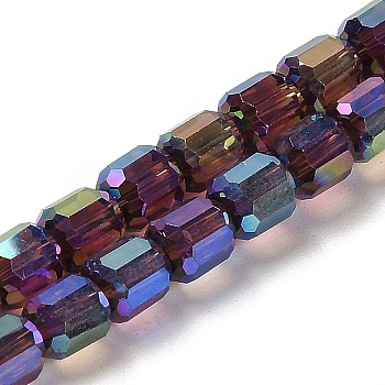 Electroplate Glass Beads Strands, Faceted, Column, Black, 6x6.5mm, Hole: 1mm, about 72pcs/strand, 20.87''(53cm)