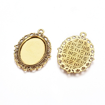 Tibetan Style Oval Alloy Pendant Cabochon Settings, Lead Free & Cadmium Free, Antique Golden, Tray: 25x18m, 39x29x2mm, Hole: 2.5mm