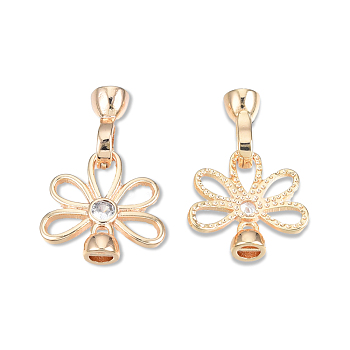 Brass Pave Clear Cubic Zirconia Fold Over Clasps, Cadmium Free & Nickel Free & Lead Free, Flower, Real 18K Gold Plated, Flower: 17x17.5x5mm, Clasp: 11.5x6x5mm, Inner Diameter: 3.5mm