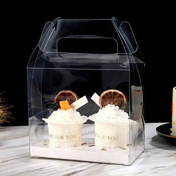 Foldable Transparent PET Cupcakes Boxes, Portable Bakery Boxes, Rectangle, Clear, 160x90x140mm