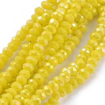 Electroplate Glass Beads Strands, Full Rainbow Plated, Faceted, Rondelle, Yellow, 2.5x1mm, Hole: 0.5mm, about 185~190pcs/strand, 13 inch(33cm)