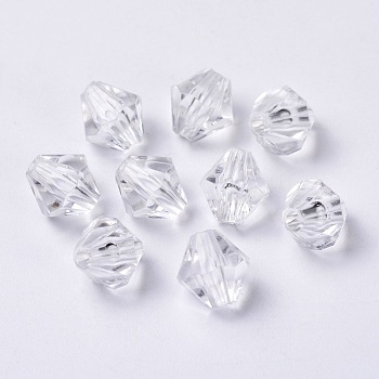Transparent Acrylic Beads, Faceted Bicone, Clear, about 10 mm in diameter, hole: 1.5mm