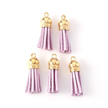 Faux Suede Tassel Pendant Decorations, with CCB Plastic Cord Ends, Light Gold, Plum, 33~35x10mm, Hole: 2.5mm