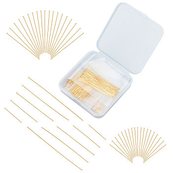 CREATCABIN 200Pcs 5 Style Brass Flat Head Pins, Long-Lasting Plated, Real 18K Gold Plated, 27.5~76x0.7~1.7mm, head: 2mm, 200Pcs/box